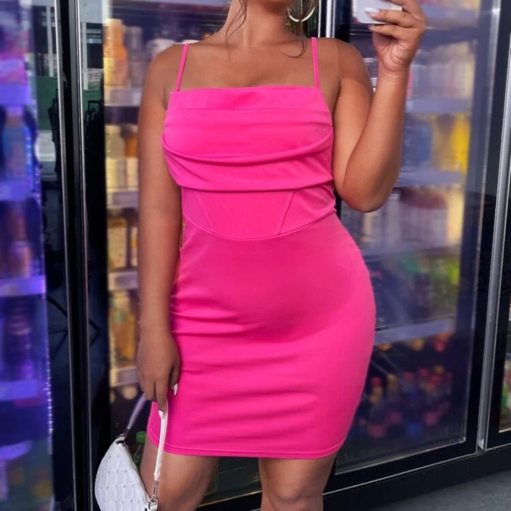 Pink Draped Bodycon Cami Dress